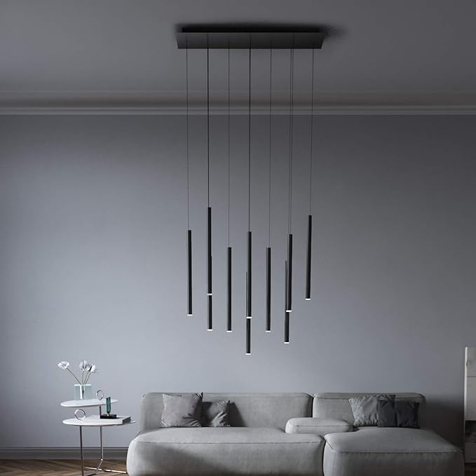 CANALIS 10 Mini Pendant Lighting Black - LED Hanging Light Fixture for Kitchen Island, Bar, Foyer - Cluster Pendants - Dimmable, Adjustable Wire, Lamp Bulb Included