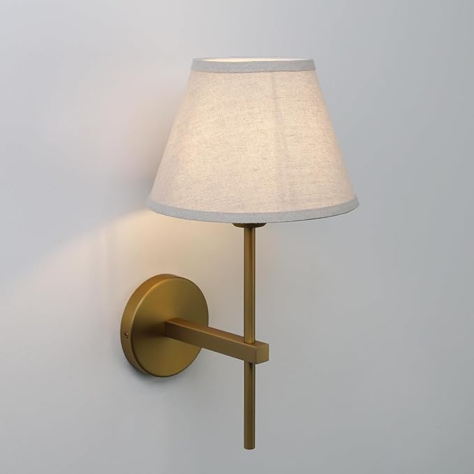 Pathson Vintage Linen Fabric Wall Sconce, Hardwired Linen Cloth Wall Light, Modern Wall Lighting Fixture for Bedroom Living Room Bathroom Hallway Entryway Home Decor