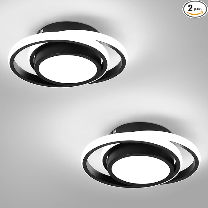 CANEOE 2 Packs Small Modern LED Ceiling Light,2 Rings Creative Black Ceiling Lamp Indoor Hallway Lighting Fixtures for Hallway Living Room Bedroom Kitchen Office (Black)