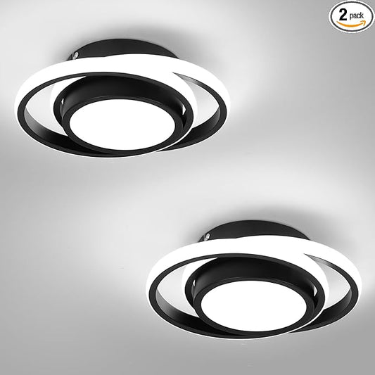 CANEOE 2 Packs Small Modern LED Ceiling Light,2 Rings Creative Black Ceiling Lamp Indoor Hallway Lighting Fixtures for Hallway Living Room Bedroom Kitchen Office (Black)