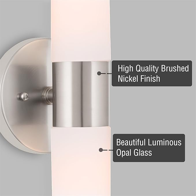 Kira Home Duo 14" Modern Wall Sconce with Frosted Glass Cylinder Shades, Linear 2-Light Silver Wall Light, Brushed Nickel Finish