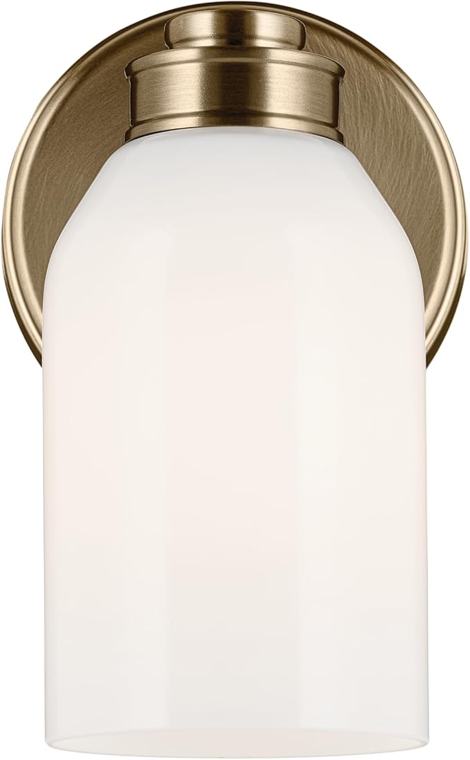 Kichler Shae 5" 1-Light Wall Sconce Bathroom Vanity Light Fixture with White Opal Glass in Champagne Bronze, Modern Style for Vanity Mirror, Fireplace, Hallway (8.25" H x 5" W), 55200CPZ