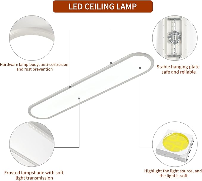Ganeed 39.4 Inch Dimmable LED Ceiling Light, High Brightness Long Ceiling Lamps,3000-6000K Selectable Modern Ultra Thin Low Profile Light Fixture for Bedroom Kitchen Closet Hallway,White/48W