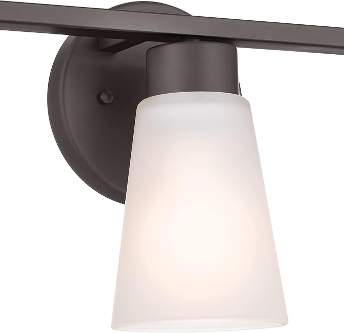 Kichler Stamos 3-Light Bathroom Vanity Light Fixture with Satin Etched Glass Shades, 22 in Modern Wall Light in Olde Bronze for over Mirror (22 in x 5 in x 8 in), 45887NI