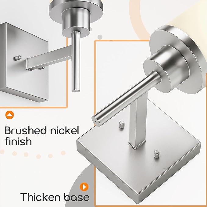 Bathroom Light Fixtures Brushed Nickel Vanity Lights with White Frosted Glass Shade, Wall Lamp for Mirror Kitchen Bedroom Living Room Porch T001BR-L1