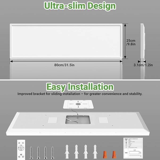 zemty LED Flat Panel Light with Remote 31.4x9.8 Inch, 36W 3800LM 3000K-6000K Adjustable Color Temperature, Dimmable Flush Mount Ceiling Light Fixture for Kitchen Bedroom Garage