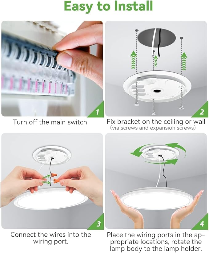 zemty 6-Pack 12-Inch LED Flush Mount Ceiling Lights, 24W 3200Lumens 5 CCT Adjustable (3000K-6500K), Round Flat Light Fixture for Bedroom Kitchen Bathroom Hallway (White)