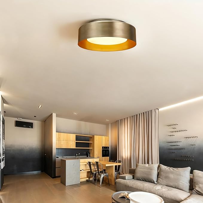 16in Ceiling Light, 3-Light E26 Bulb Type, Frosted Glass Lampshape, Large Modern Flush Mount Lamp Fixture for Living Room Bedroom Kitchen Hallway Foyer, Gold