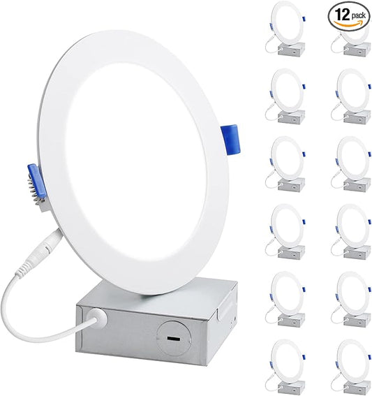 Lepro 12 Pack 4 inch Canless LED Recessed Light Ultra-Thin, Dimmable Downlight 5000 Kelvin Daylight with Junction Box, 750 Lumen High Brightness 10 watt Eqv. 80 watt 50,000 Hours Lifespan