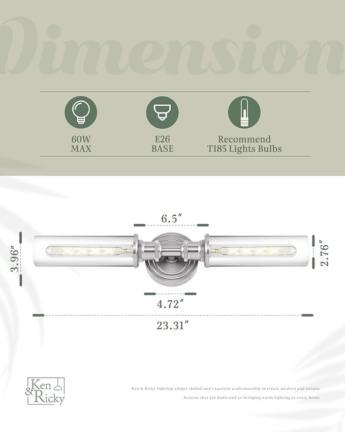 Ken & Ricky 24In Brushed Nickel Wall Sconces Set of Two,Bathroom Vanity Light Fixtures, Sconces Wall Decor Set of 2,Modern Wall Lighting for Mirror Living Room Bedroom Hallway
