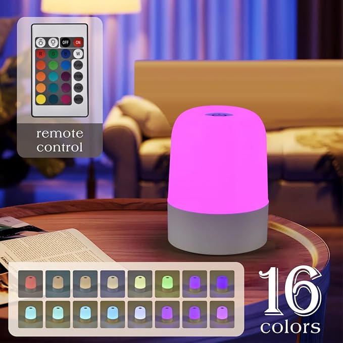 Touch Lamp for Bedroom, Table Lamps Rechargeable, Remote Control, Multi-Color Smart Nightstand Lamp, Breastfeeding, Sleep Aid, Portable Night Lamp (2 PCS)