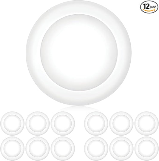 PARMIDA (12 Pack) 5/6 Inch Dimmable LED Disk Light Surface Flush Mount 15W, UL Listed, Recessed Retrofit Ceiling Disc Lights, Energy Star, Installs into Junction Box Or Recessed Can,1050lm - 3000K
