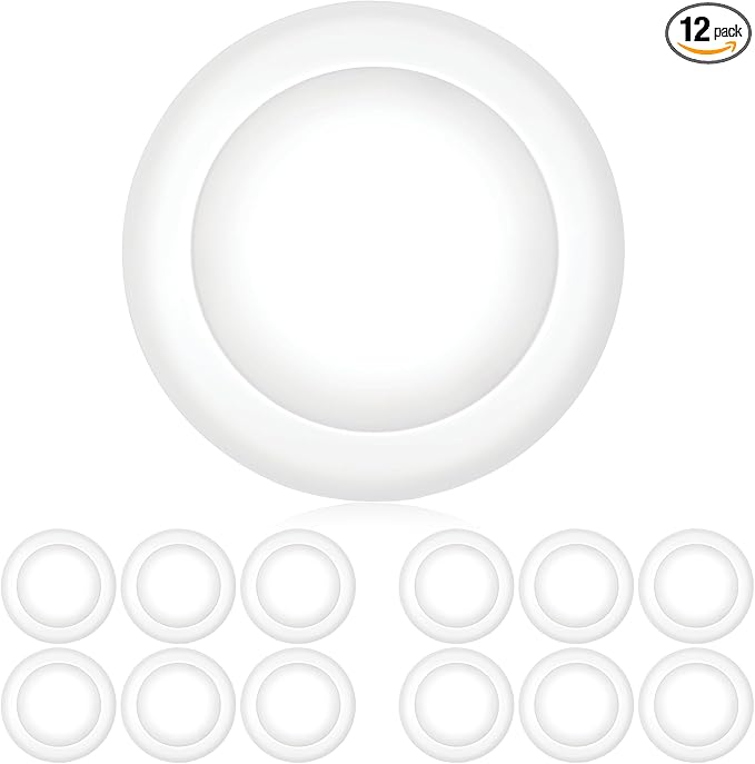 PARMIDA (12 Pack) 5/6 Inch Dimmable LED Disk Light Surface Flush Mount 15W, UL Listed, Recessed Retrofit Ceiling Disc Lights, Energy Star, Installs into Junction Box Or Recessed Can,1050lm - 4000K