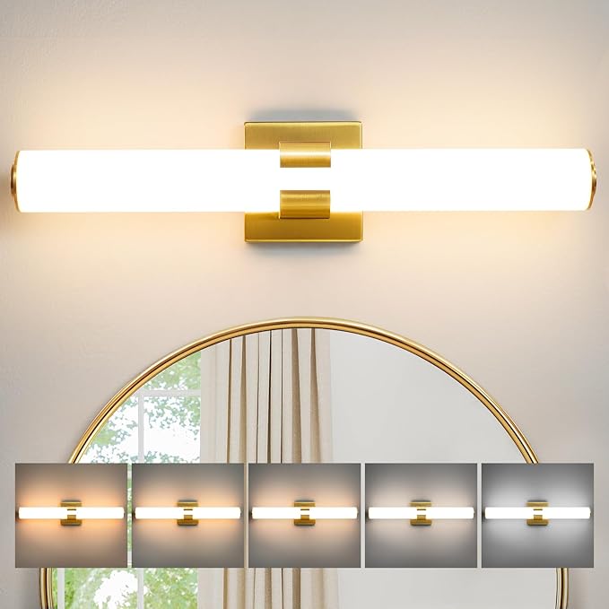 AIJIASI Bathroom Vanity Light Fixtures Over Mirror - 22.8 Inch Gold Bathroom Light Fixtures with Acrylic Shade 18W Dimmable 5CCT LED Vanity Light Modern Bathroom Sconces
