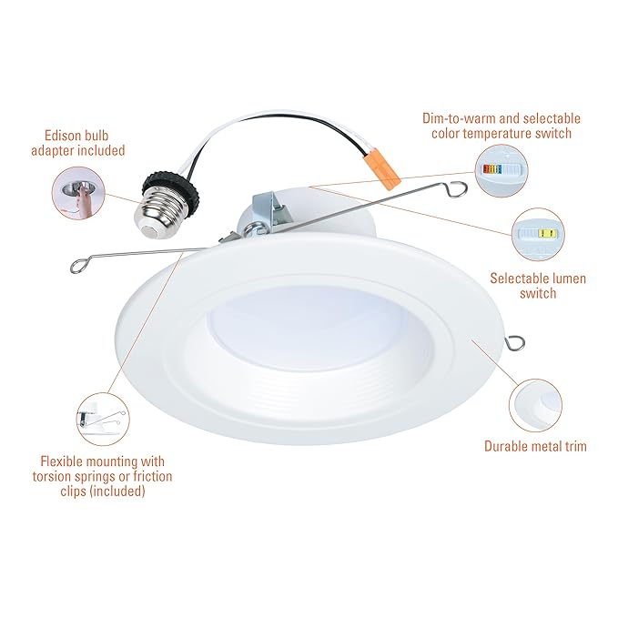 HALO RL 5/6 in LED Recessed Light Retrofit Selectable CCT 2700K, 3000K 3500K 4000K 5000K Dimmable Dim to Warm 900/1200 Lumens Wet Location Indoor Outdoor Ceiling Downlight RL56LS9FSD2W1EWH