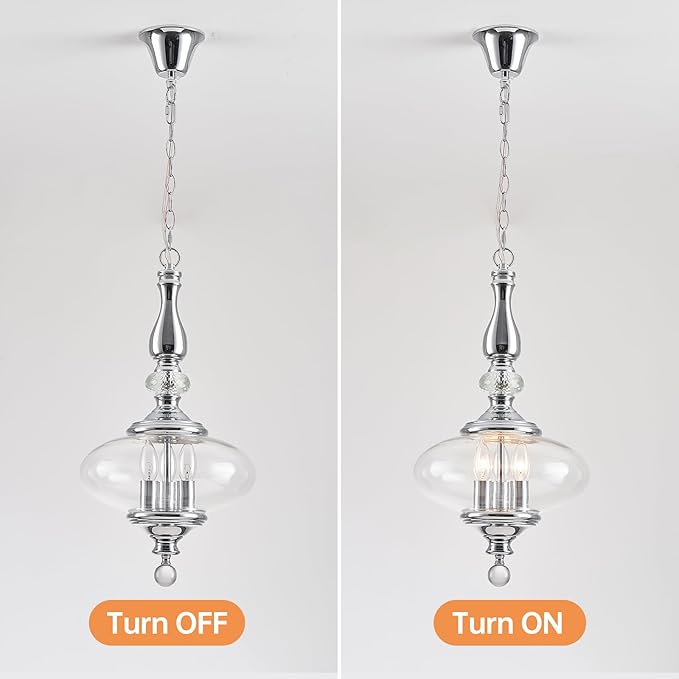 Polished Chrome Glass Pendant Light Modern Kitchen Island Pendant Light W 11.8 in. H 23.6 in.