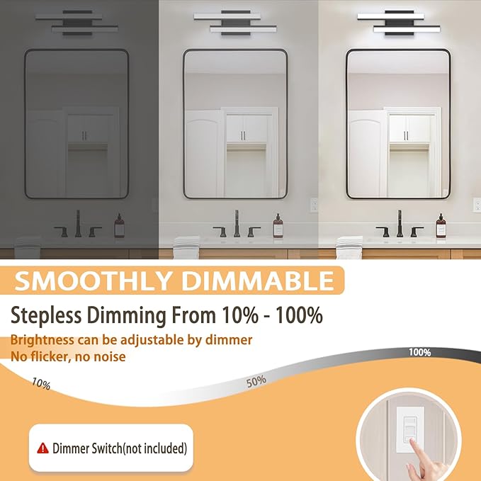 Bathroom Vanity Light 18 inch-Bathroom Light Fixtures,2700K/3000K/3500K/4000K/5000K/5cct Optional Vanity Lights for Bathroom,18W/ETL Certificated/2 Pack