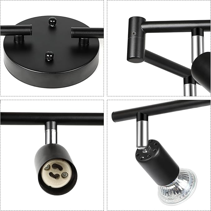Unicozin LED 8 Light Track Lighting Kit, 54.13'' Black 8 Way Ceiling Spot Lighting, Flexibly Rotatable Head, Track Light Included 8 x LED GU10 Bulb (4W, Daylight White 5000K, 400LM)