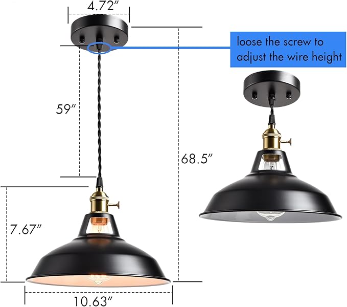 CLAXY Industrial Black Barn Pendant Light with Switch E26 Height Adjustable Hanging Ceiling Light Fixture for Kitchen Bar Restaurant Coffee loft