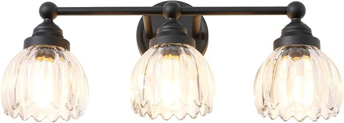 Vintage Triple Arm Tulip Glass Wall Sconce Lighting, 3-Lights Bathroom Vanity Light Fixture for Hallway Bedroom Living Room Bedside Nightstands Lights