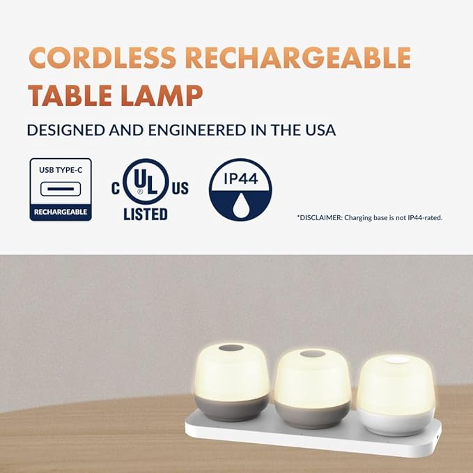 ‎Newhouse Lighting Cocoon, Natural 2700K Dimmable Cordless USB-C Rechargeable Table Lamp 3-Pack NHTL-CN-NTRL, Cordless Desk Lamp for Living Room, Bedroom, Coffee Table, and Other Cozy Home Decor