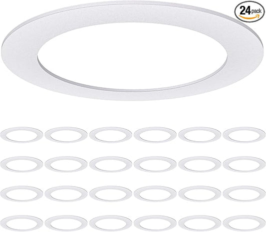 Sunco 24 Pack Goof Rings for 6 Inch Recessed Lights, Flush Mount White Can Light Trim Ring Cover, Outer Diameter 8.6 Inch, Inner Diameter 6.2 Inch, Paintable Surface, Matte Finish.
