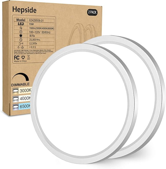 hepside 2Pack Dimmable Flush Mount Ceiling Light Fixture Brushed Nickel, 3CCT Selectable 3000/4000/6500K Ceiling Lamp, 7.5INCH 15W 1500LM Low Profile Light for Bedroom, Kitchen, Bathroom, Hallway