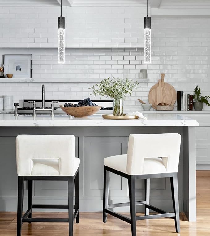 HAIXIANG Set of 2 Pendant Lights for Kitchen Island, White Light, Black Crystal Linear Pendant Lighting, Bar Corner LED Light Fixture