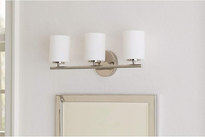 Progress Lighting 3-Light Etched Glass Modern Bath Vanity Light, Replay Collection , Indoor, P2159-104, Polished Nickel