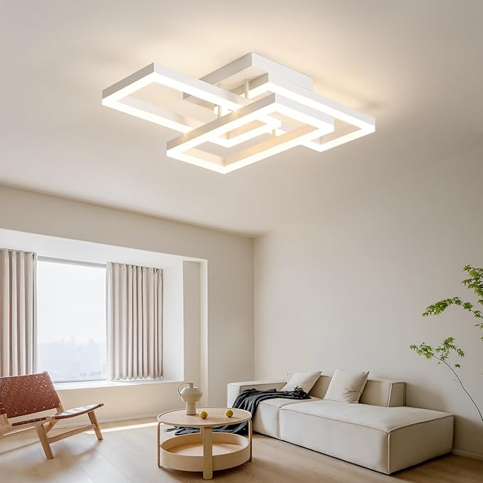 Moderm Ceiling Light Fixture, Square Modern LED White Flush Mount Ceiling Light, APP and Remote Control Dimming with Memory3000K-6500K for Dining Room, Kitchen, Bedroom, Office