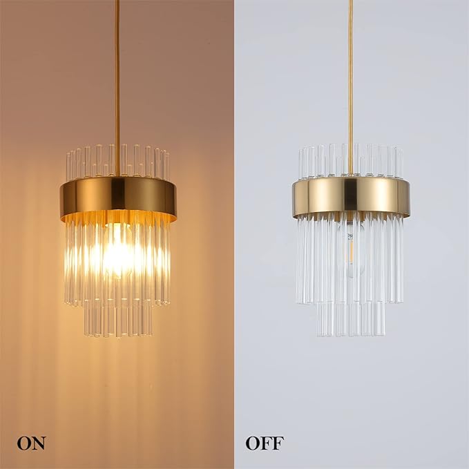Dijiahua Pendant Lights Kitchen Island Gold 3 Pack,Crystal Pendant Light Fixtures Over Table, Mini Brass Dining Room 1-Light Chandelier,Modern Adjustable Cord Hanging Lamp for Bedroom,Sink