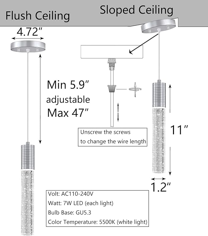 HAIXIANG 4 Pcaks Pendant Lights for Kitchen Island, White Light, Silver Chrome Crystal Linear Pendant Lighting, Bar Corner LED Light Fixture