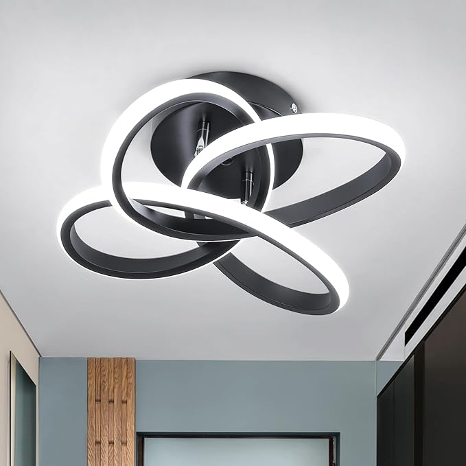 EIDISUNY Modern Led Ceiling Light, Black Hallway Ceiling Light, Flush Ceiling Lighting Fixture for Kithcen, Bedroom, Living Room, Entryway, Balcony, Stair - 26W Cold White Light 6000K