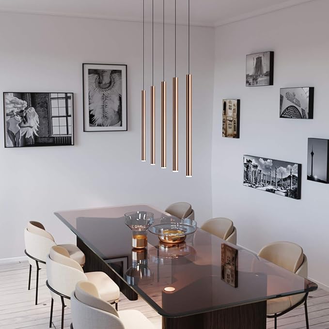 CANALIS 5 Mini Pendant Lighting Copper - LED Hanging Light Fixture for Kitchen Island, Bar, Foyer - Cluster Pendants - Dimmable, Adjustable Wire, Lamp Bulb Included