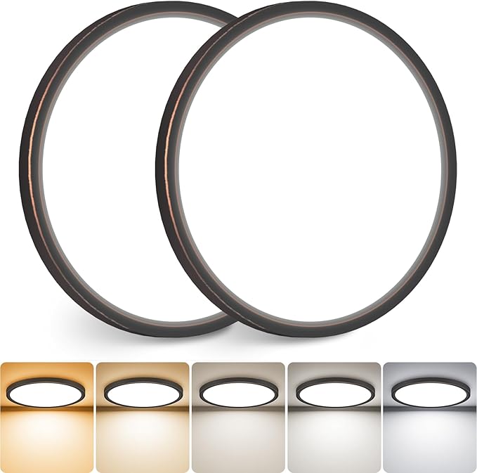 slochi 2Pack LED Flush Mount Ceiling Light Fixture, 12 Inch 24W, 3200LM, Super Slim 0.7 Inch, 3000K-6500K Adjustable Low Profile LED Ceiling Lights for Bedroom, Kitchen, Hallway(Oil Rubbed Bronze)
