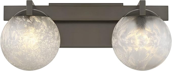 Savoy House 8-1017-2-15 Darien Contemporary Ice Glass Bathroom Vanity Wall Light, 2-Light 120 Total Watts, 7" H x 17" W, Mediterranean Bronze