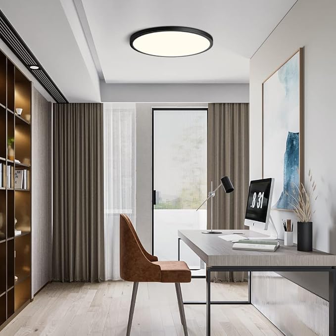 LEDLightsWorld 12 Inch LED Ceiling Light Flush Mount, 4000K Neutral White, 24W 3200LM Modern Round Lighting Fixture, Black Low Profile Ceiling Lights for Bedroom, Living Room, Stairway, Basement