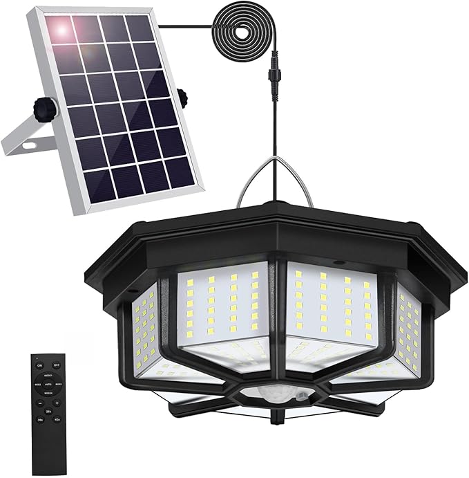 AEQ Solar Shed Light Indoor Outdoor 288LED 360°Lighting Solar Lights Work in Daytime with Remote Control, Waterproof Solar Gazebo Lights with Motion Sensor/5 Modes for Home Shed Garage Barn