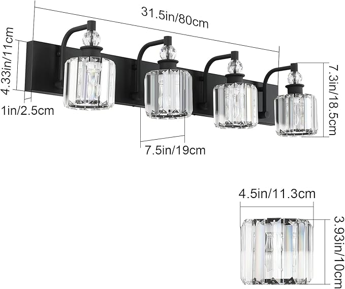 Ralbay Black Crystal Vanity Light Fixtures 4 Light Crystal Bathroom Vanity Lights Fixtures Over Mirror Modern Matte Black Bath Wall Lights