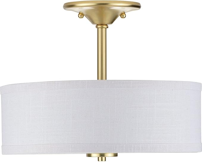 Inspire Collection 2-Light Summer Linen Shades New Traditional Semi-Flush Light Satin Brass