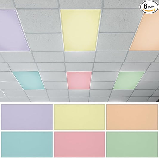 QOUBAI 6PCS Fluorescent Light Covers, 4x2 Feet Magnetic Light Cover Fluorescent Lights Shade Panel Positive Inspirational Ceiling Lights Filters for Office Classroom Home Drop Ceiling Pastel