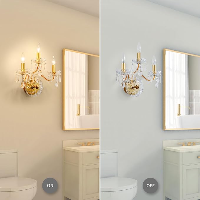 WUZUPS 3-Light Candle Vanity Wall Sconces Light Fixture for Bedroom Living Room Bathroom, E12 Base, Gold