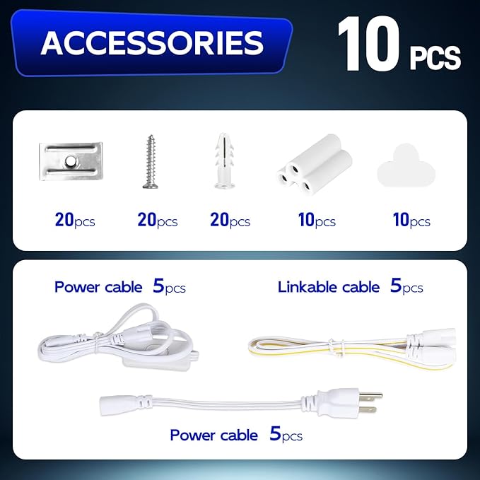 hykolity 4FT LED Shop Light, V Shape Integrated T8 LED Tube Light, 5200LM, 40W, 6500K Super Bright White,high Output Linkable Shop Lights W/Built-in ON/Off Switch for Warehouse, ETL, 10 Pack