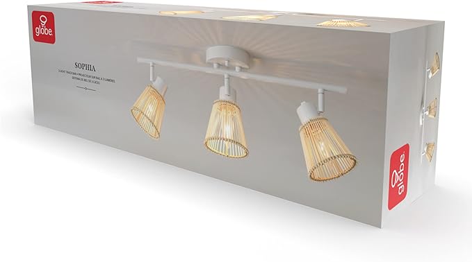 GLOBE Electric 64000043 22" 3-Light Track Lighting, Matte White, Bamboo Shades, Pivot Shade, Ceiling Light, Track-Light Heads, Kitchen Lights, E12 Socket