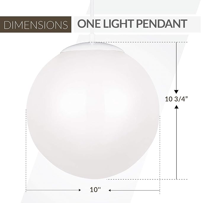 Generation Lighting 6020-15 Leo Globe One-Light Pendant Hanging Modern Fixture, 10", White Finish