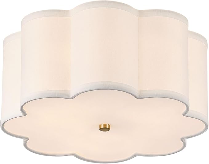 13.4"Semi Flush Mount Ceiling Light Fixture, 3-Light Modern Close to Ceiling Light With Fabric Flower-Shaped Shade, Light Fixtures Ceiling Mount for Bedroom Nursery Kids Room Living Room(Gold)
