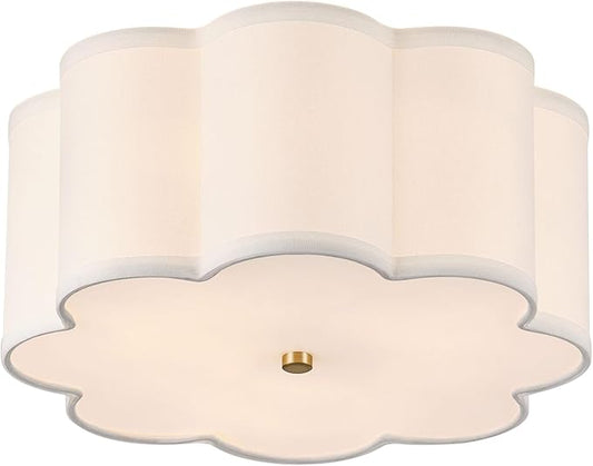 13.4"Semi Flush Mount Ceiling Light Fixture, 3-Light Modern Close to Ceiling Light With Fabric Flower-Shaped Shade, Light Fixtures Ceiling Mount for Bedroom Nursery Kids Room Living Room(Gold)