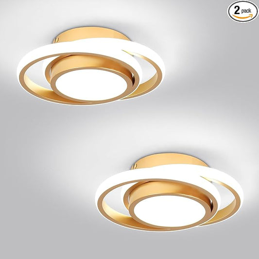 CANEOE 2 Packs Small Modern LED Ceiling Light,2 Rings Creative Design Ceiling Lamp Indoor Hallway Lighting Fixtures for Hallway Living Room Bedroom Kitchen Office (Gold)