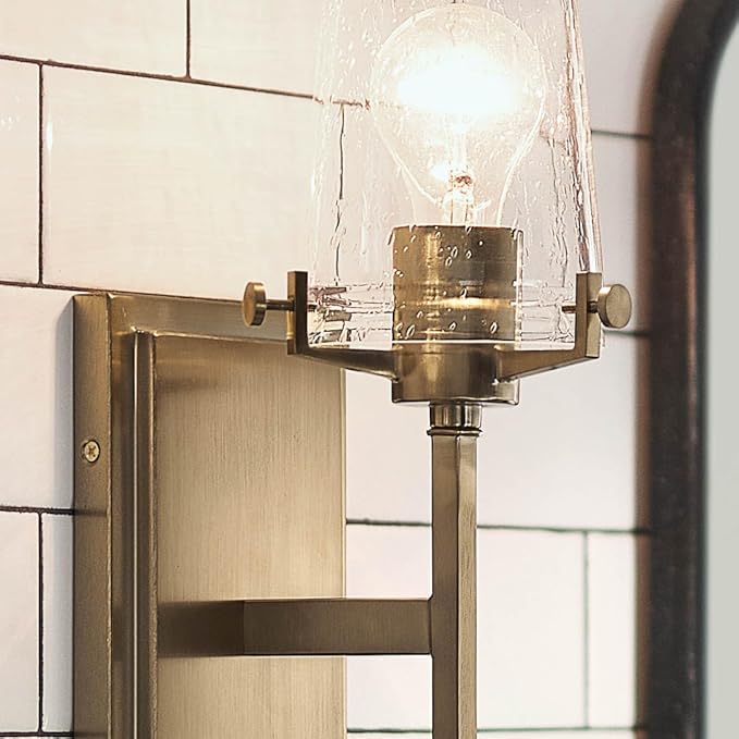 Kichler, Alton 22.25 inch 1 Light Wall Sconce with Clear Seeded Glass in Champagne Bronze for Hallway, Entry, Bathroom and Powder Room, (22.25" H x 5" W x 7.5" Ext), 45295CPZ