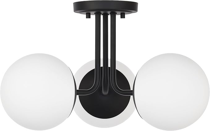 3 Light Semi Flush Mount Ceiling Light Fixture, Modern Globe Chandelier, Sputnik Farmhouse Lighting for Kitchen Bedroom Bathroom Living Room Corridor Laundry Room Bar (Matte Black)
